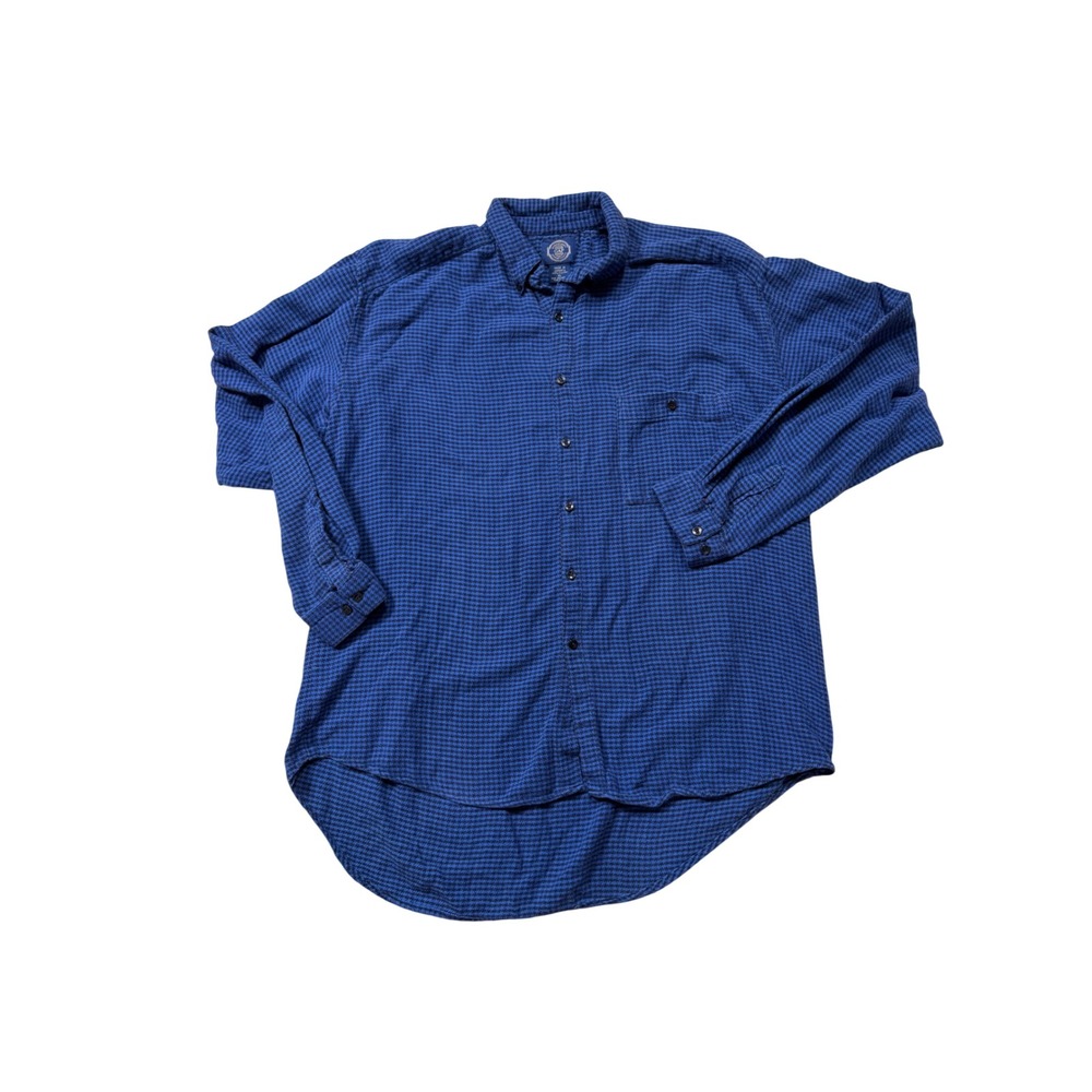 Vintage 90s Gap Blue Houndstooth Flannel Button Down Shirt XL Grunge